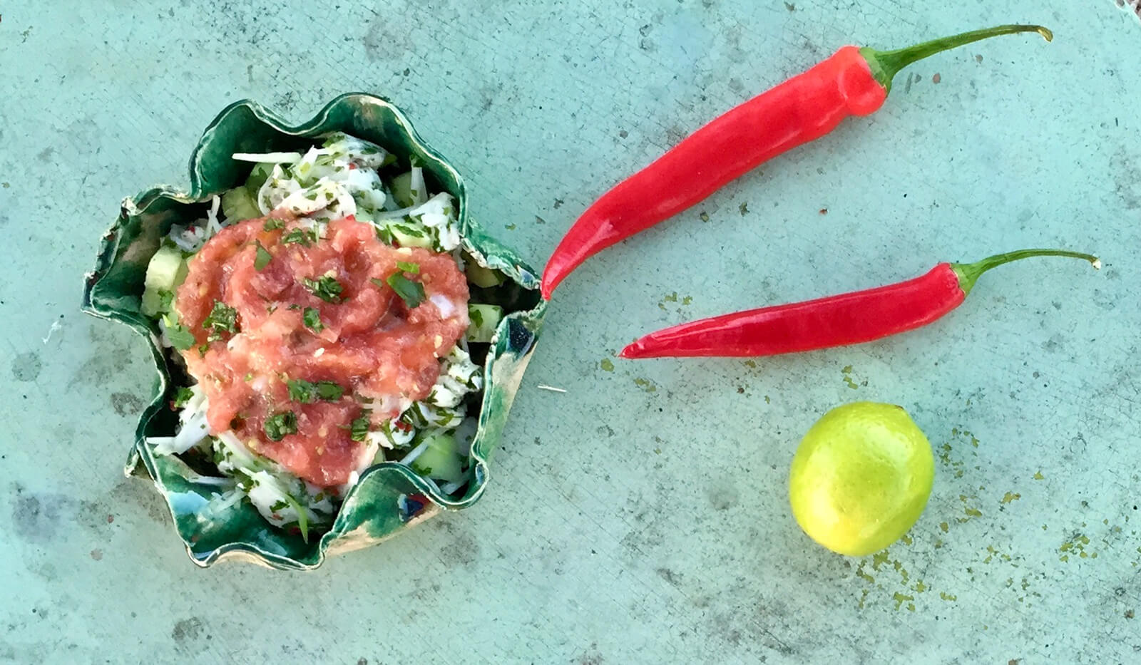 Ceviche de merluza con pepino